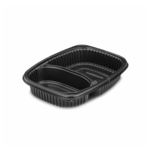 Barquette plastique noire deux compartiments pour la livraison de repas
