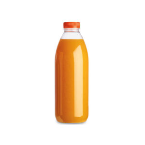 Jus d'orange en bouteille avec bouchon orange