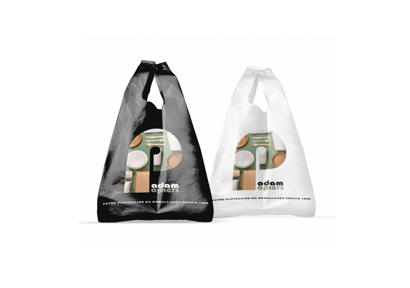 sac bretelles blanc et noir avec logo padam papiers, votre grossiste en emballage alimentaire